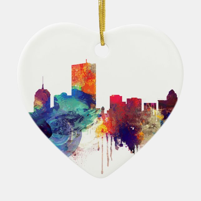 Boston watercolor skyline ceramic ornament (Front)