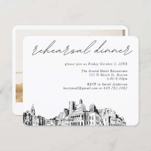 Boston Wedding Elegant Sketch Rehearsal Dinner Enclosure Card