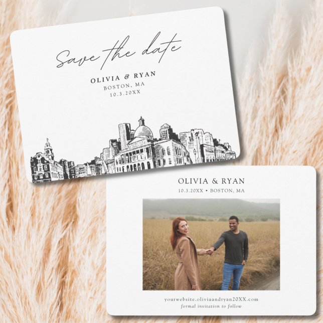 Boston Wedding Modern Save the Date Invitation (Boston Wedding Save the Date)