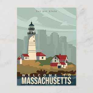 Boston welcome to Massachusetts Vintage Travel  Postcard