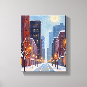 Boston Winter Massachusetts City Watercolor Canvas Print