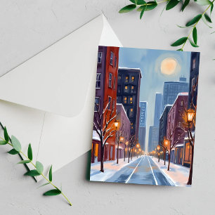 Boston Winter   Massachusetts City Watercolor Card