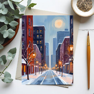 Boston Winter Massachusetts City Watercolor Postcard