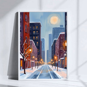 Boston Winter   Massachusetts City Watercolor Poster