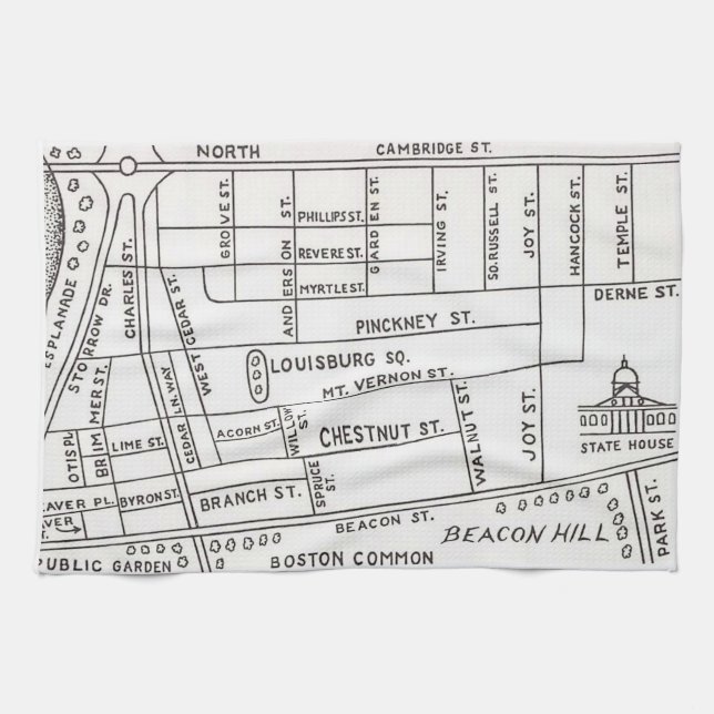 Boston's Beacon Hill Map  Kitchen Towel (Horizontal)
