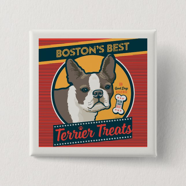 Boston's Best Terrier Treats 2 Inch Square Button (Front)