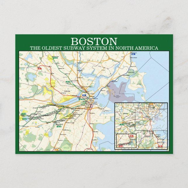 Bostons MBTA Subway Map Postcard (Front)
