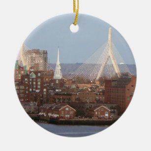 Boston's Waterfront with Zakim Bridge Ceramic Ornament