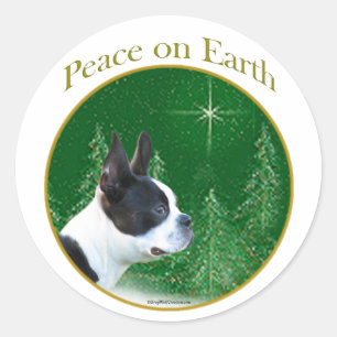 BostonTerrierPeace2 Classic Round Sticker