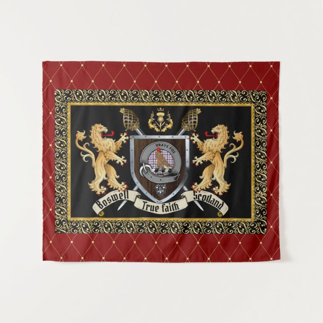 Boswell Clan Badge & Motto w/Lions Tapestry (Front (Horizontal))
