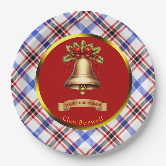 Boswell Tartan Personalized Christmas Paper Plate (Front)