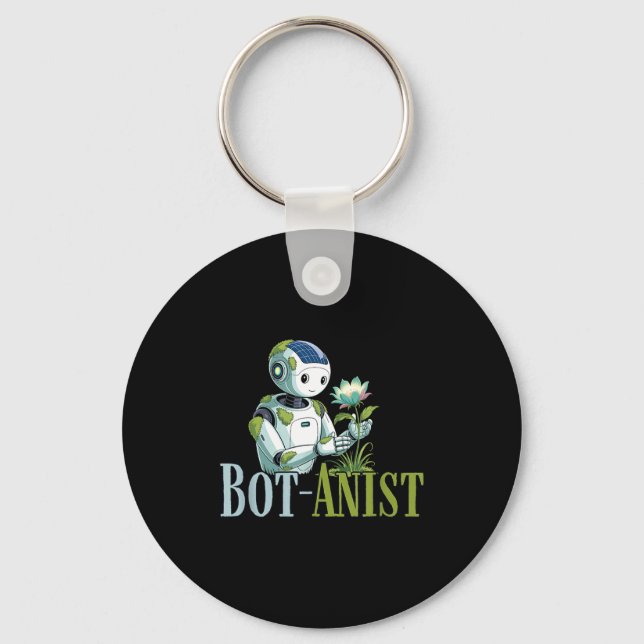 Bot-anist solarpunk robot earth day green future keychain (Front)