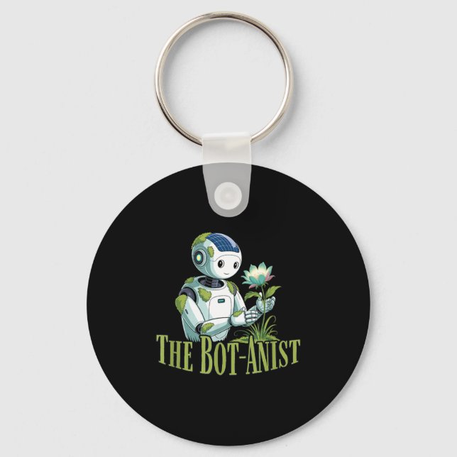 Bot-anist solarpunk robot earth day green future keychain (Front)