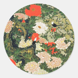 Botan Shoukinzu Colourful Floral Flowers Pattern Classic Round Sticker