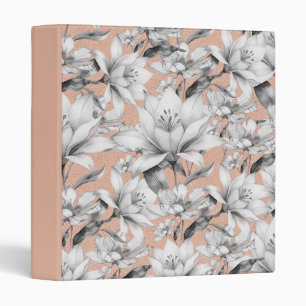 Botanic black white rose gold glitter flowers binder