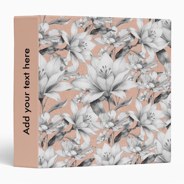 Botanic black white rose gold glitter flowers binder (Front/Spine)