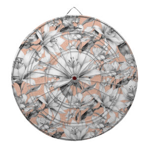 Botanic black white rose gold glitter flowers dartboard