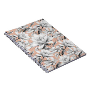 Botanic black white rose gold glitter flowers notebook