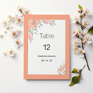 Botanic coral mint gold spring flora Table Numbers