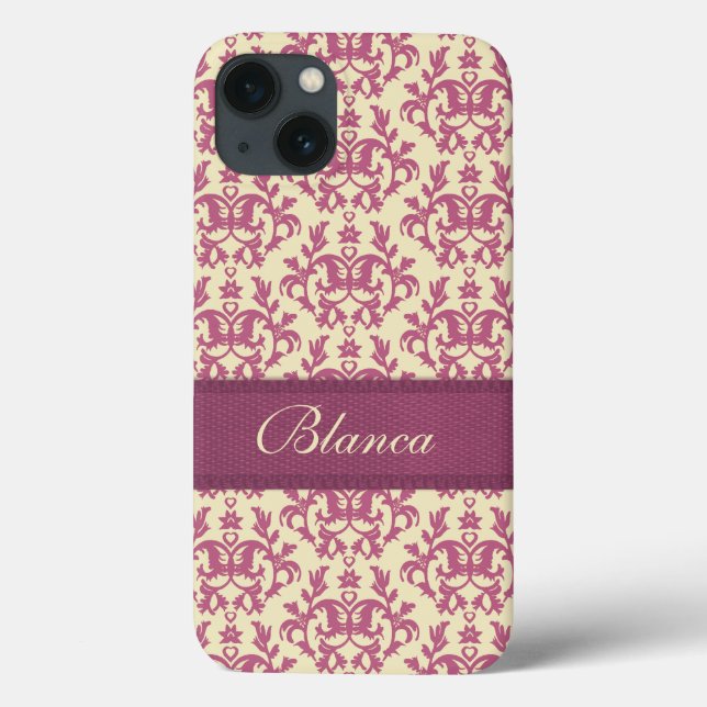 Botanic damask pink plum lemon iphone name case (Back)