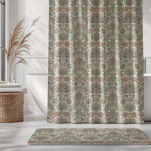 Botanic Damask Sage Green Red Orange Cream