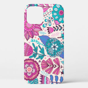 Botanic doodle flowers, seamless, vintage texture. iPhone 12 case