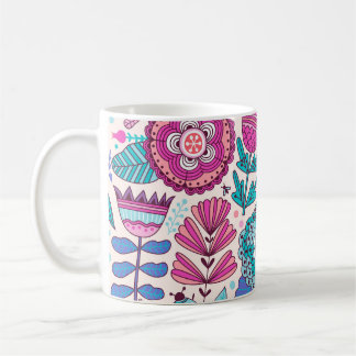 Botanic doodle flowers, seamless, vintage texture. coffee mug