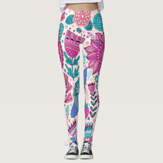 Botanic doodle flowers, seamless, vintage texture. leggings