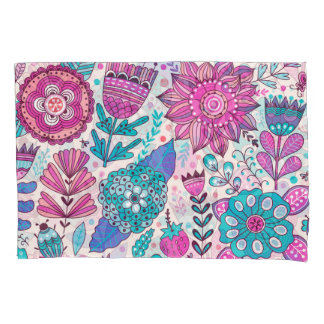 Botanic doodle flowers, seamless, vintage texture. pillowcase