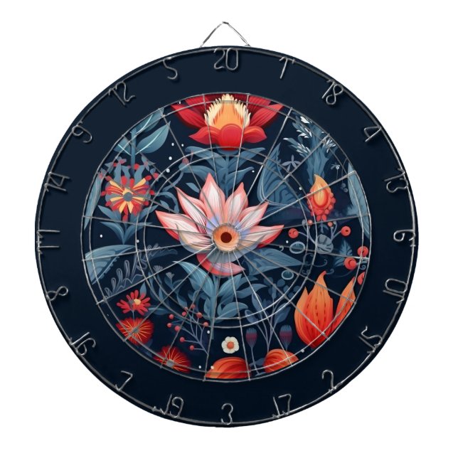 Botanic Floral Pattern Red Blue Feminine   Dartboard (Front)