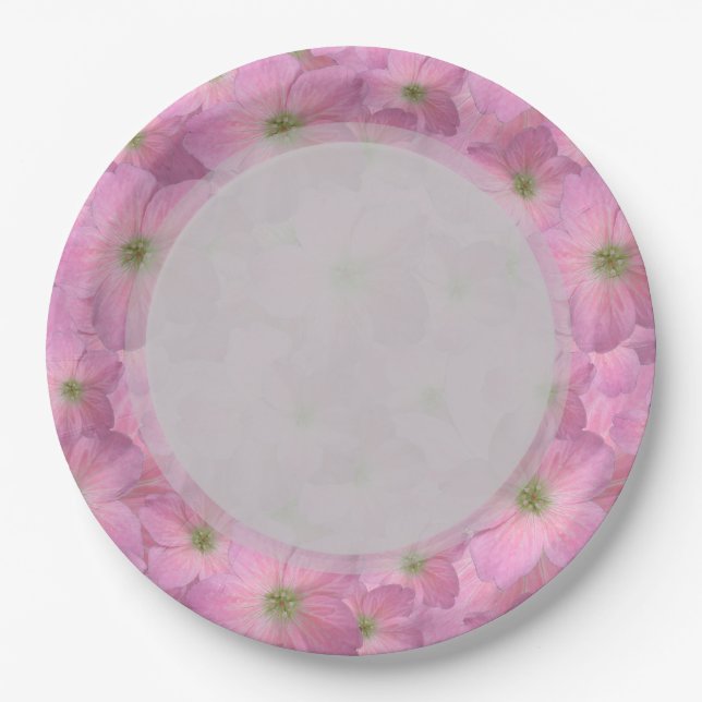 Botanic Garden Pink Flowers Paper Plates (Front)