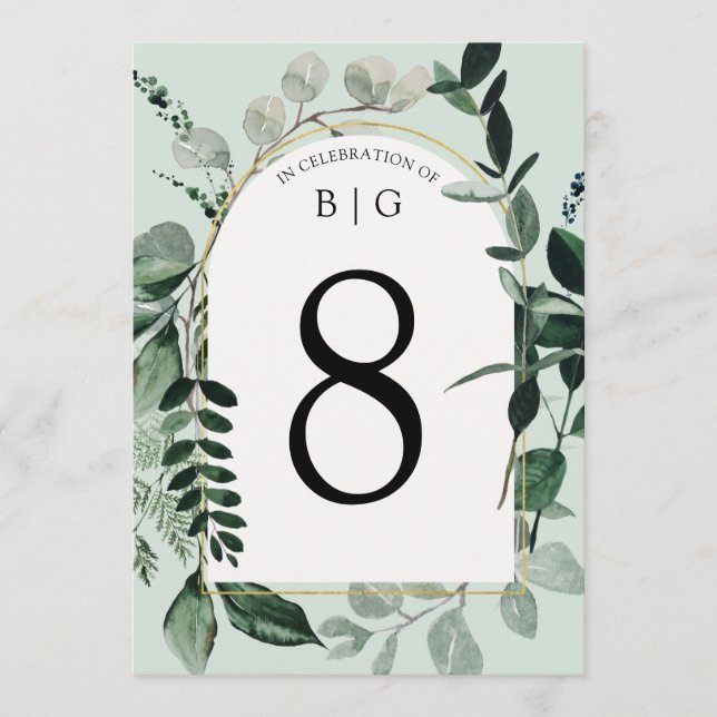 Botanic Greenery sage green wedding table number (Front)
