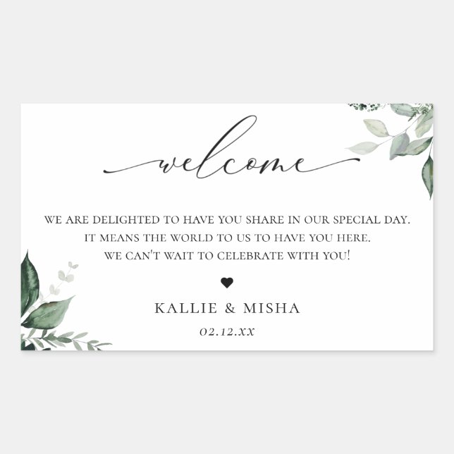 Botanic Greenery Wedding Guest Welcome Bag Sticker (Front)