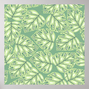 Botanic jungle seamless pattern in pastel green co poster