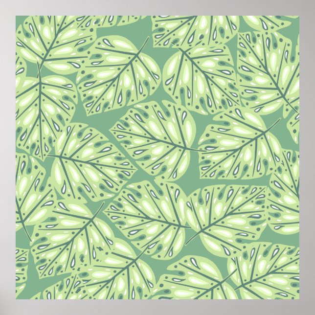 Botanic jungle seamless pattern in pastel green co poster (Front)