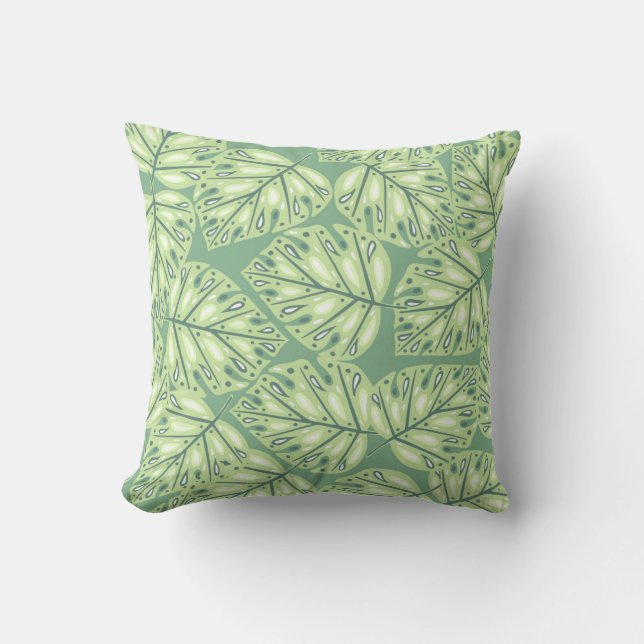Botanic jungle seamless pattern in pastel green co throw pillow (Front)