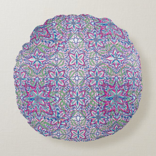 Botanic Kaleido Bloom Round Pillow (Front)
