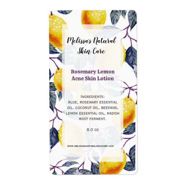 Botanic Lemons Home Business Ingredient List (Front)