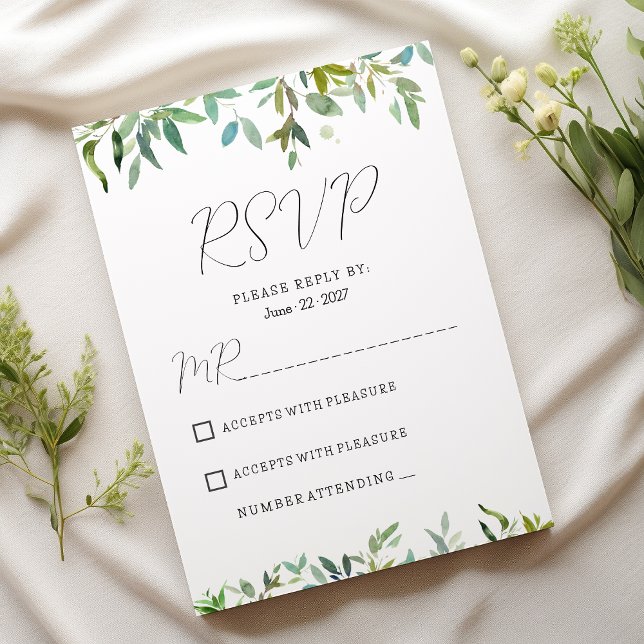 Botanic mint dark green foliage greenery RSVP  Invitation (Botanic mint dark green foliage greenery RSVP )