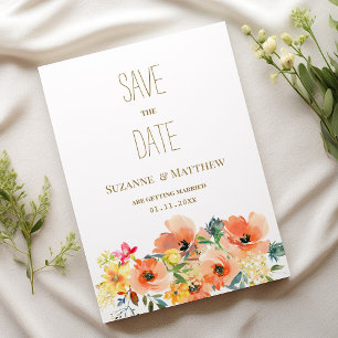 Botanic orange yellow pink floral Save the Date  Invitation
