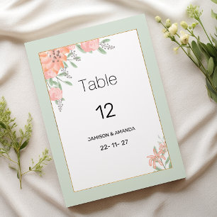 Botanic pink coral mint spring flora Table Numbers