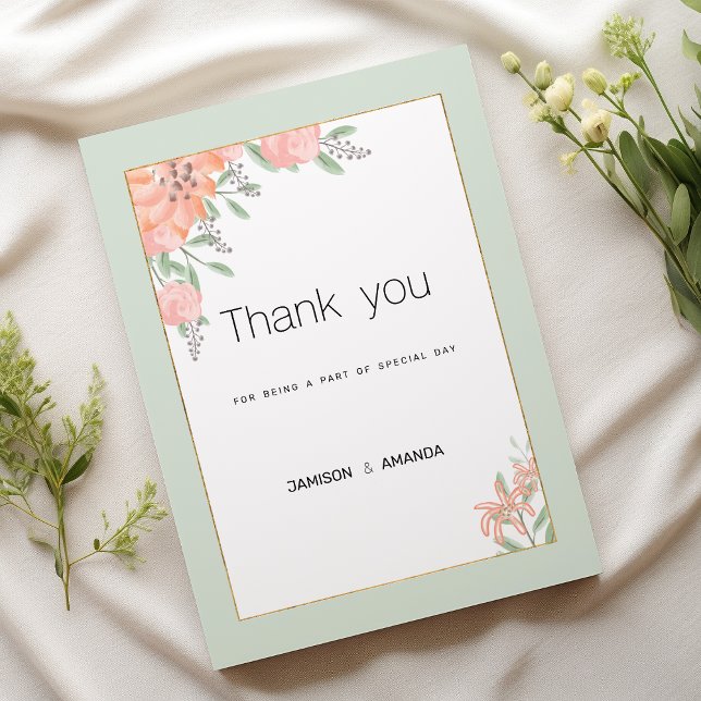 Botanic pink coral mint spring floral Thank You Invitation (Botanic pink coral mint spring floral Thank You)