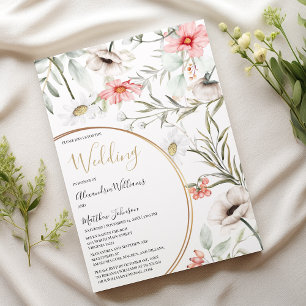 Botanic pink mint gold geometric floral Wedding  Invitation