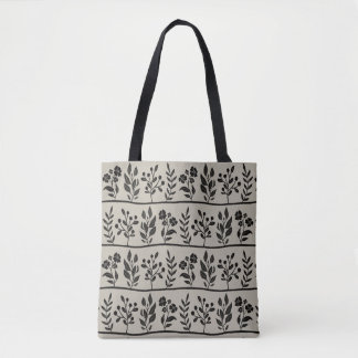 Botanic Rhapsody Black Floral Silhouette Botanical Tote Bag