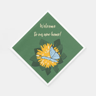 Botanic Stylized Dandelion Butterfly Yellow Green Napkin