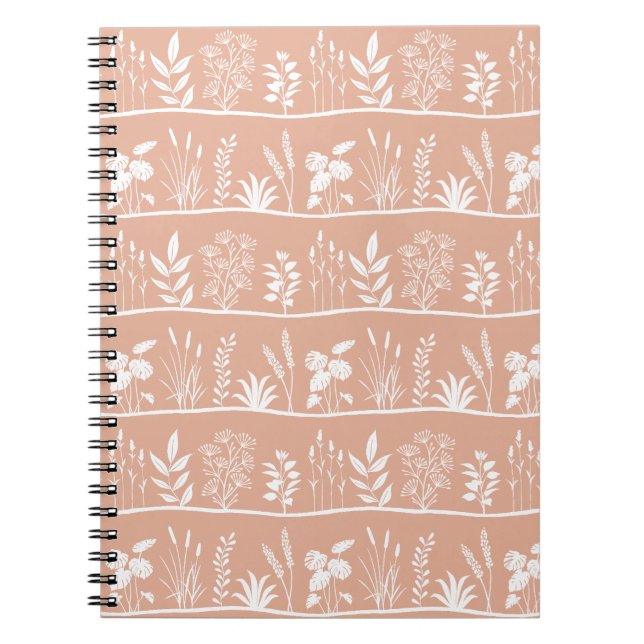 Botanic Whisper White Plants Silhouette Peach Notebook (Front)