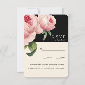 Botanica | Black Vintage  Wedding RSVP meal option Invitation
