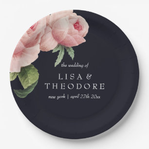 Botanica Pink blue vintage flower Wedding Paper Plate