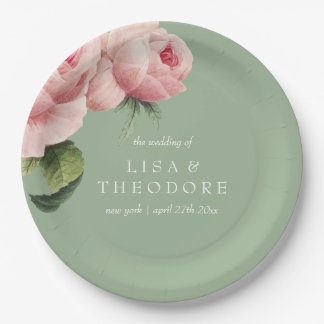 Botanica | Pink sage vintage flower Wedding Paper Plate