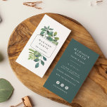 Botanica | Vertical Social Media Business Card<br><div class="desc">Chic botanical business cards in a unique vertical format feature your name or company name in the centre, flanked by vintage style watercolor greenery and foliage. Add your full contact information to the back in white on jewel tone jasper green. Includes three social media icons and a template field for...</div>